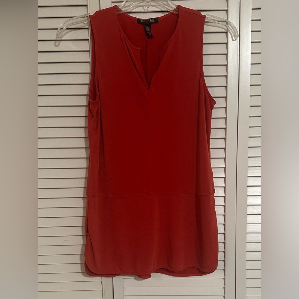 Lauren Ralph Lauren Womens Sleeveless Top Size Medium Coral Red Keyhole Blouse